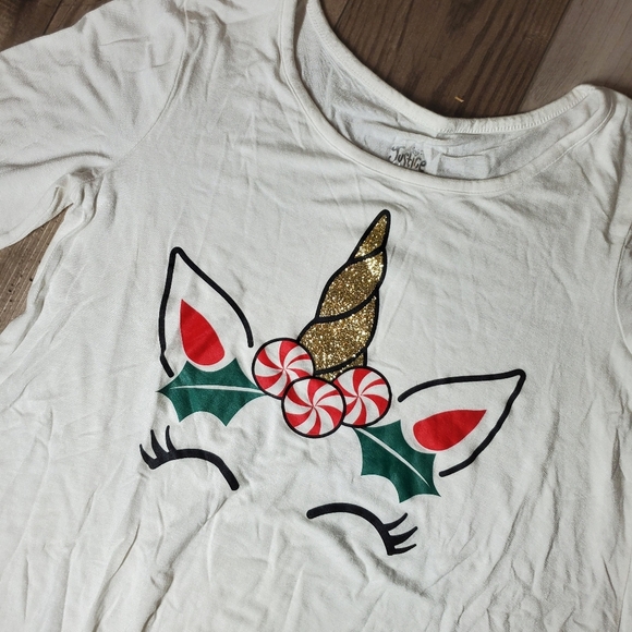 Justice Girls Christmas Holiday Unicorn Long Sleeve Tee Shirt Size 12 EUC - Picture 8 of 12